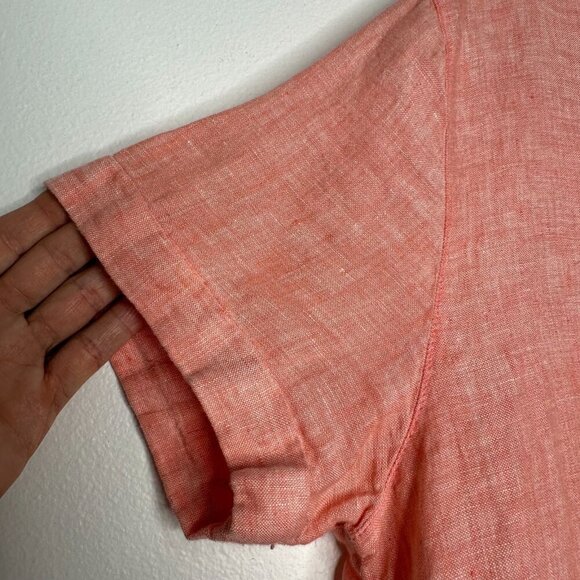 Tahari Short Sleeve Linen Shirt Size M Coral Peach Button - Picture 3 of 8